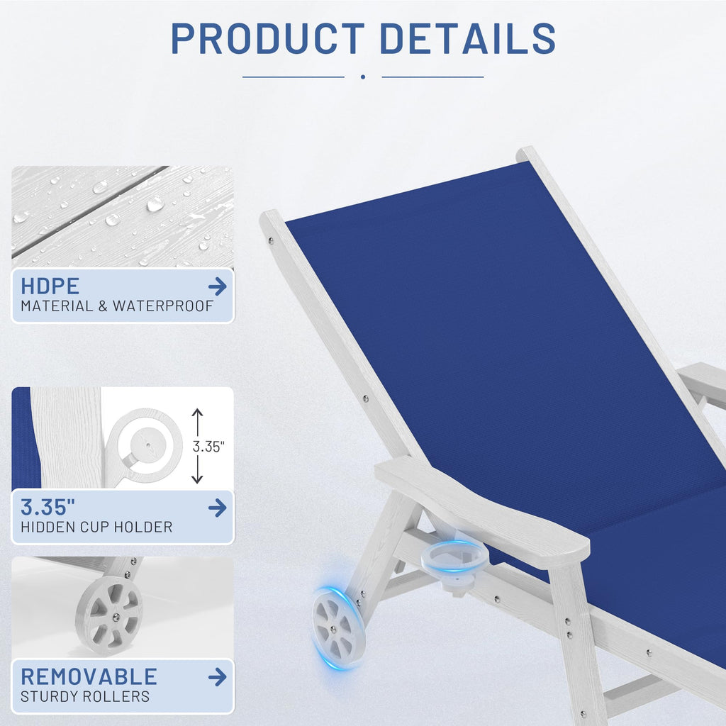 Royal Blue Patio Chaise Lounge Chair Set of 2 with Cup Holder R3382