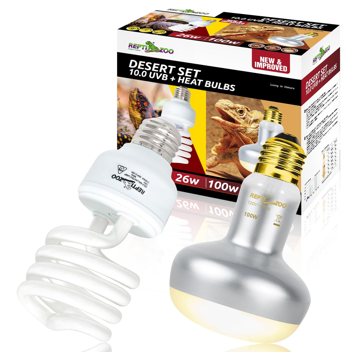 100W Basking Spot Light & 26W UVA UVB Bulb Combo Pack P793343