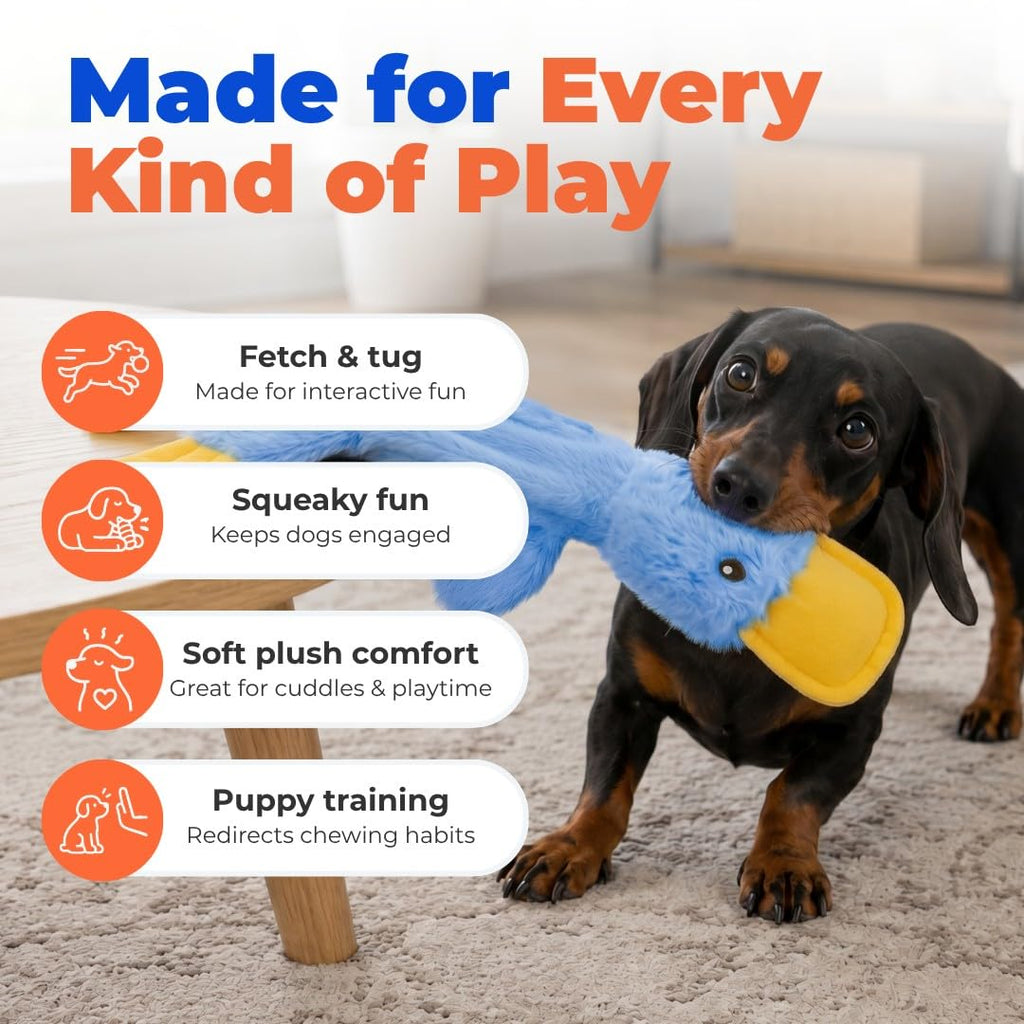 Interactive Squeaky Dog Toy Crinkle Duck Blue V396