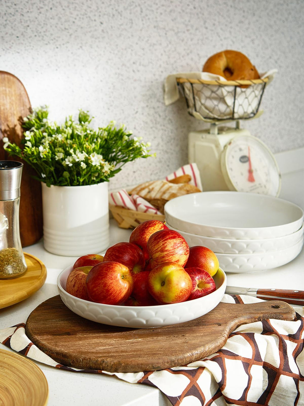 Set of 4 White Ceramic Pasta Bowls F645269