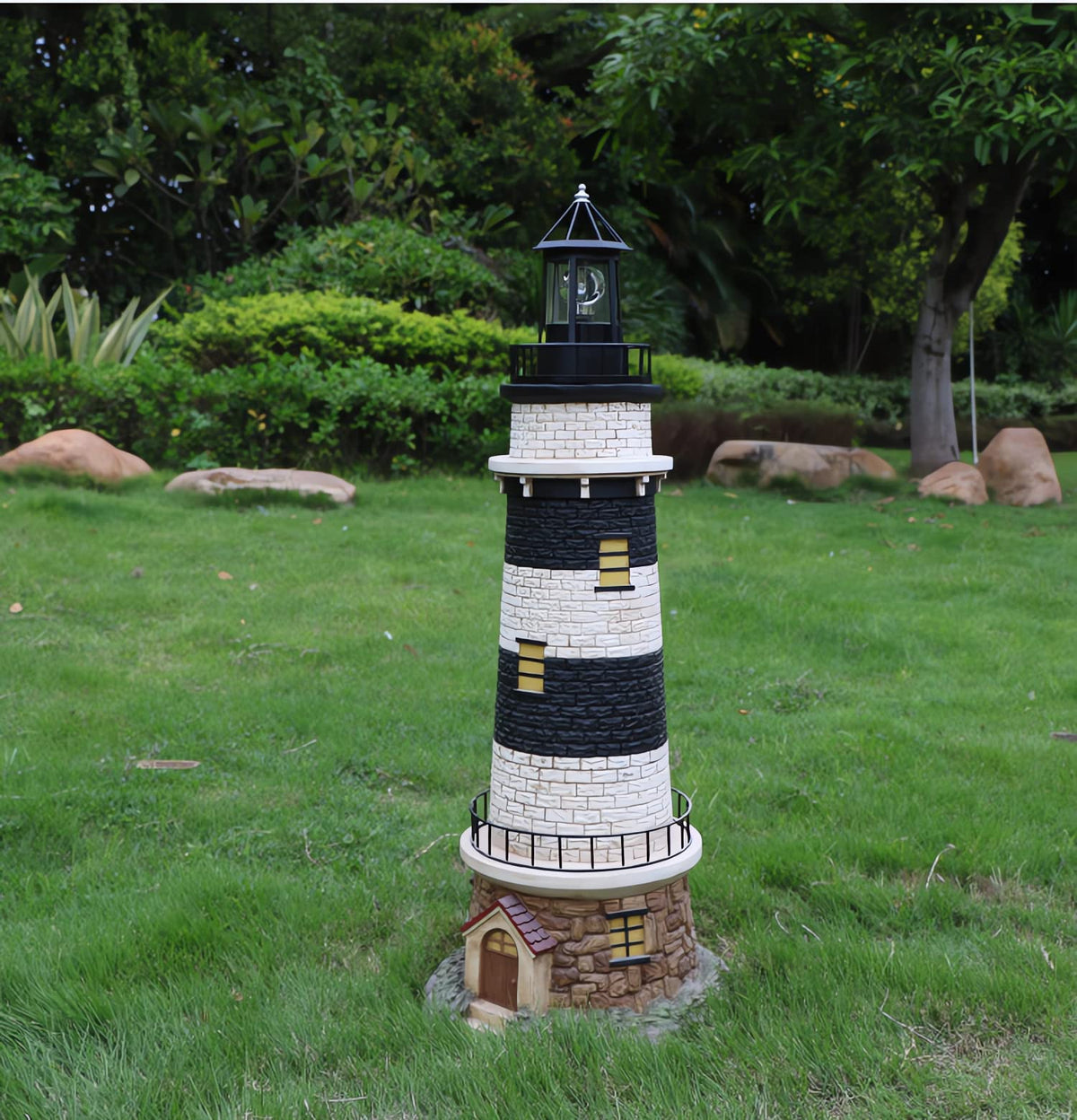Black Solar Rotating Lighthouse Lamp E5739