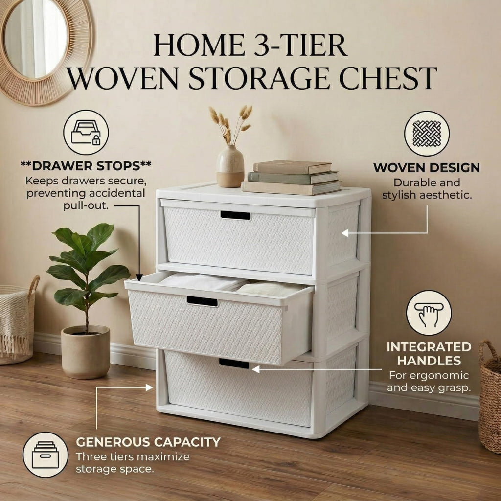 Opaque White 3-Drawer Plastic Storage Tower V2595