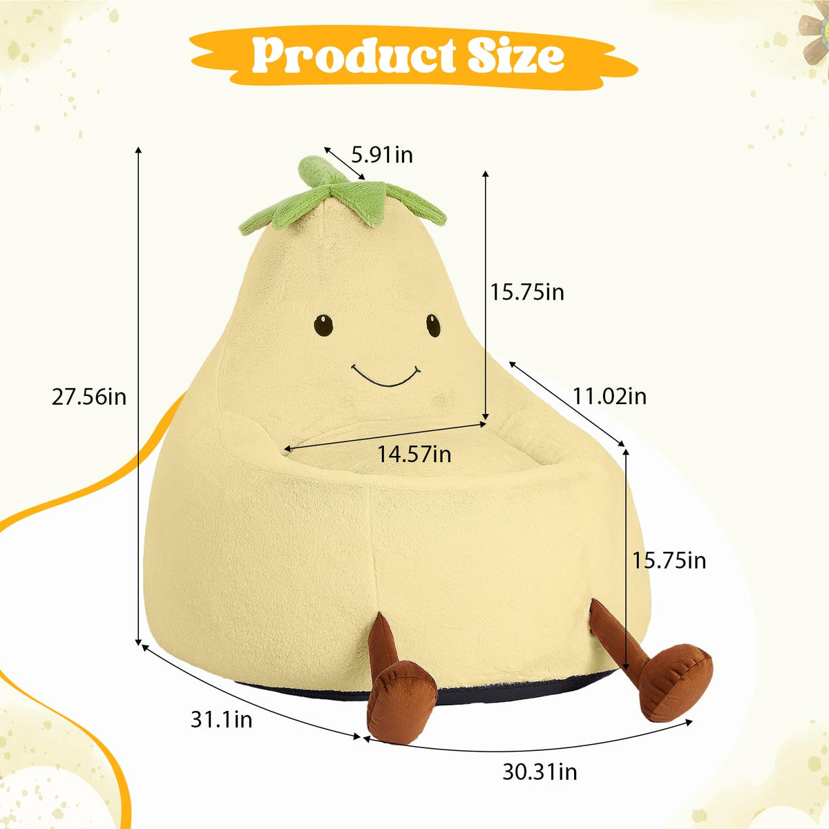 Yellow Faux Rabbit Fur Memory Foam Bean Bag Chair J459