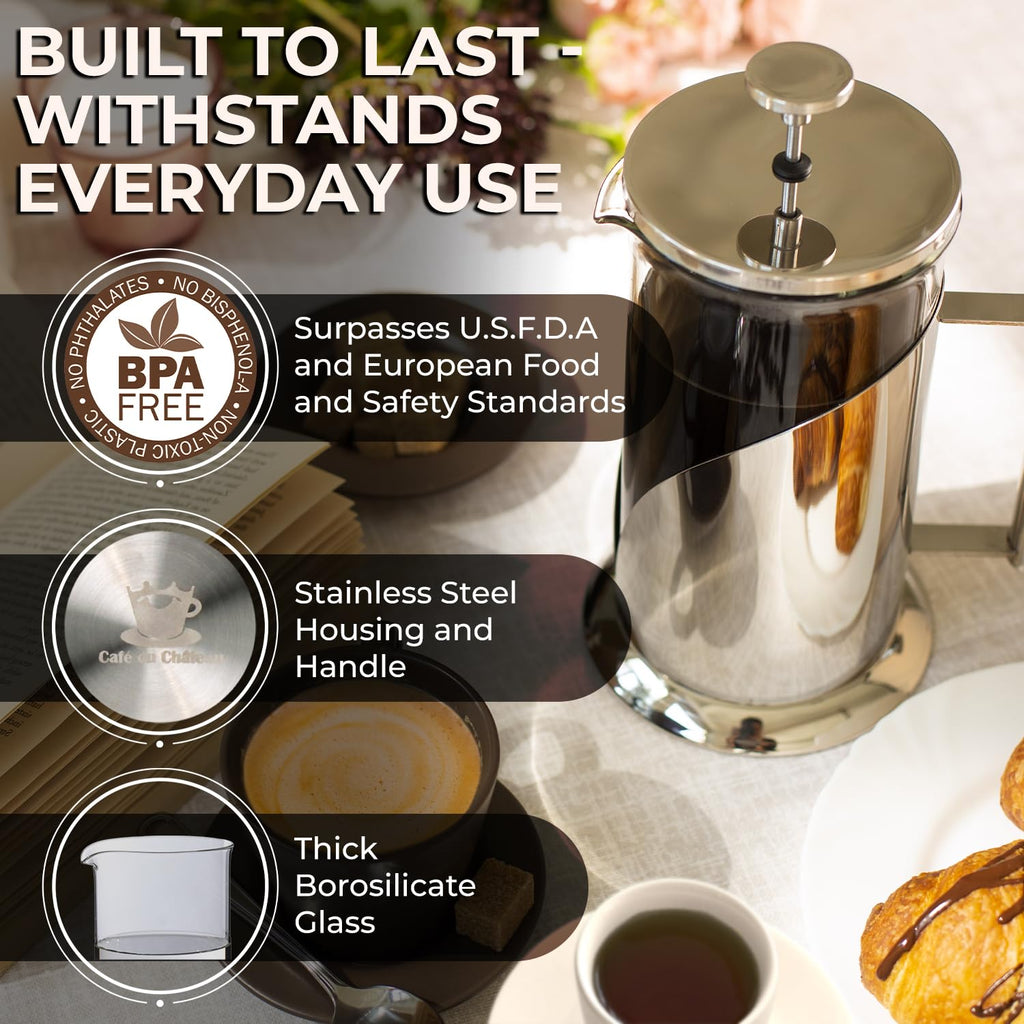 French Press Coffee Maker 34 oz Glass Stainless Steel T7173