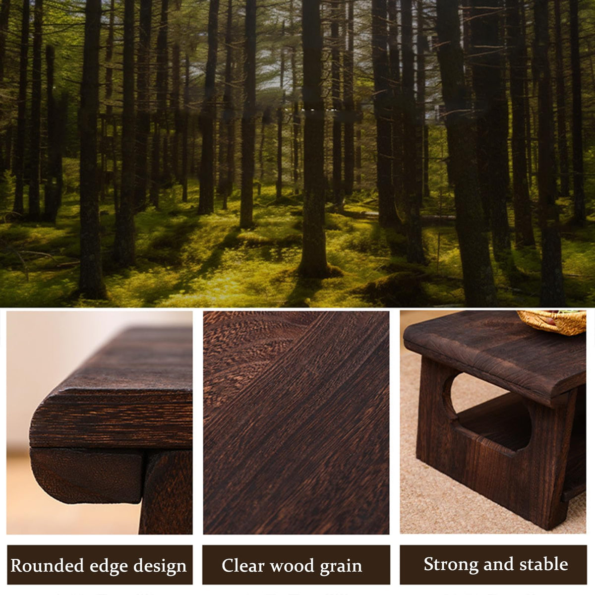 Mid-Century Foldable Coffee Table with Shelf 60x30x22cm M653379