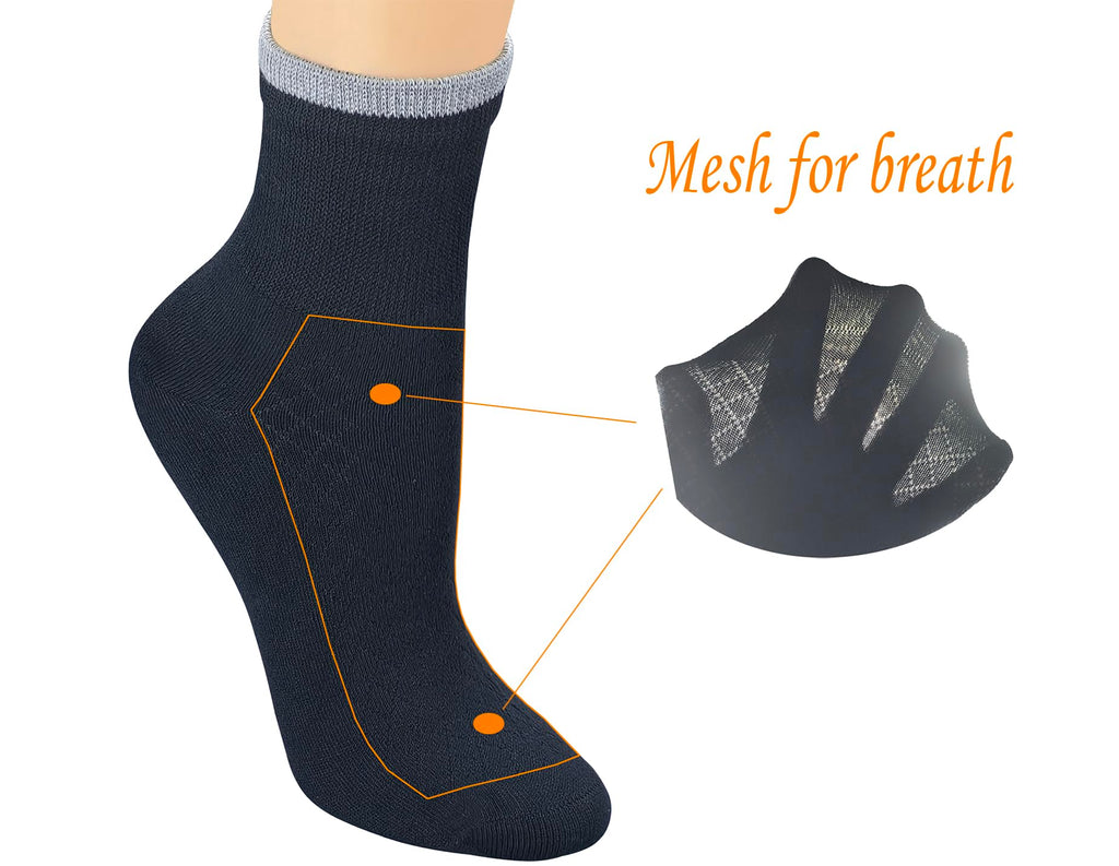 6 Pairs Bamboo Rayon Breathable Quarter Socks with Seamless Toe R9938