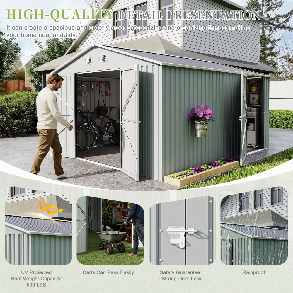 10x12 FT White Metal Storage Shed E590683