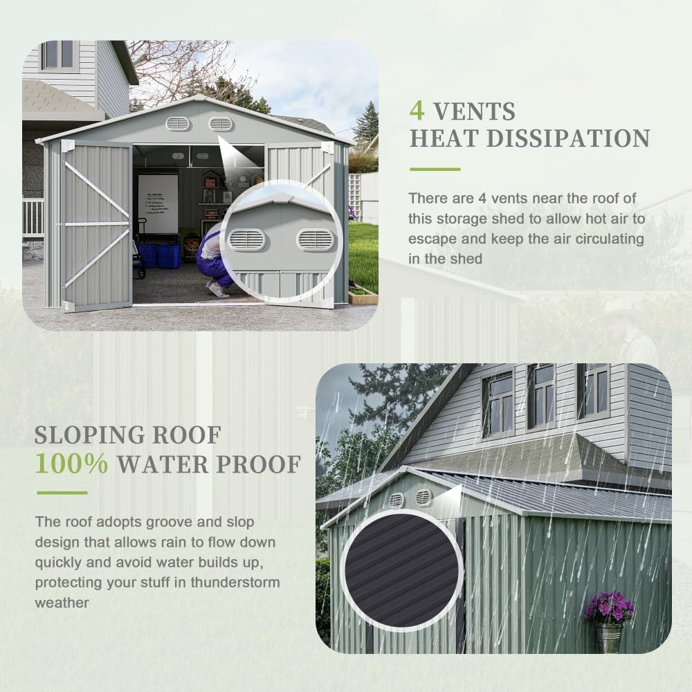 10x12 FT White Metal Storage Shed E590683
