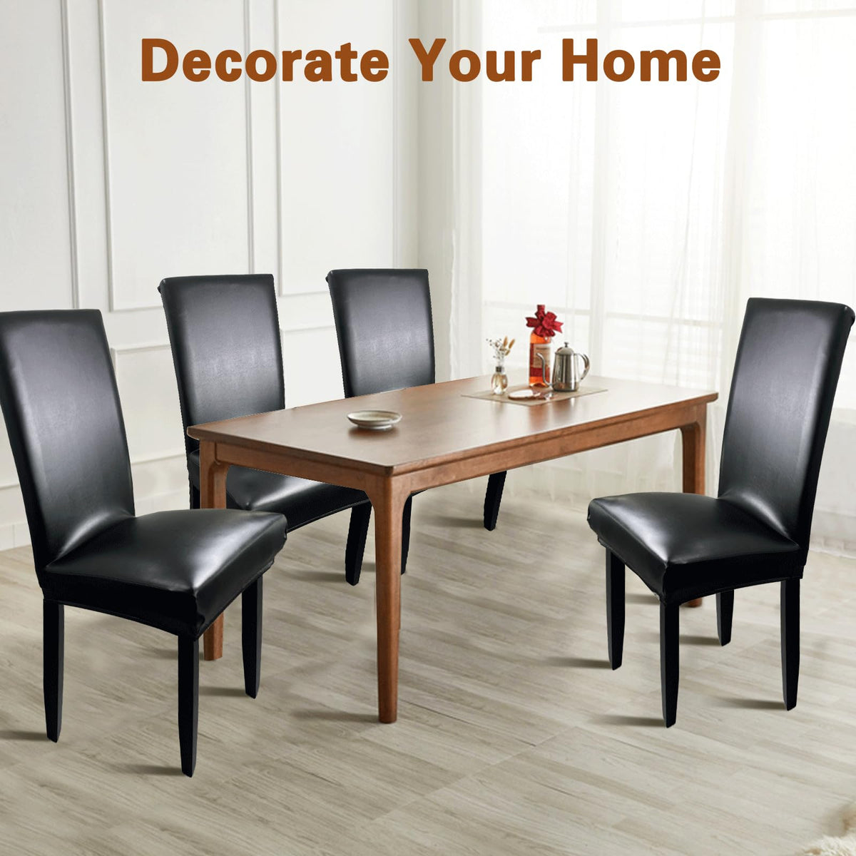 Black Set of 4 Waterproof Stretch Dining Chair Covers H403903