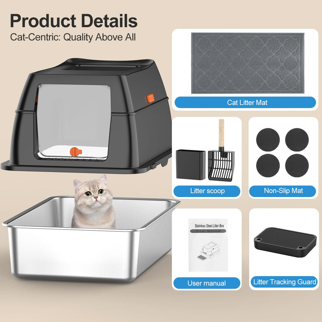 Extra Large Stainless Steel Litter Box with Lid G450