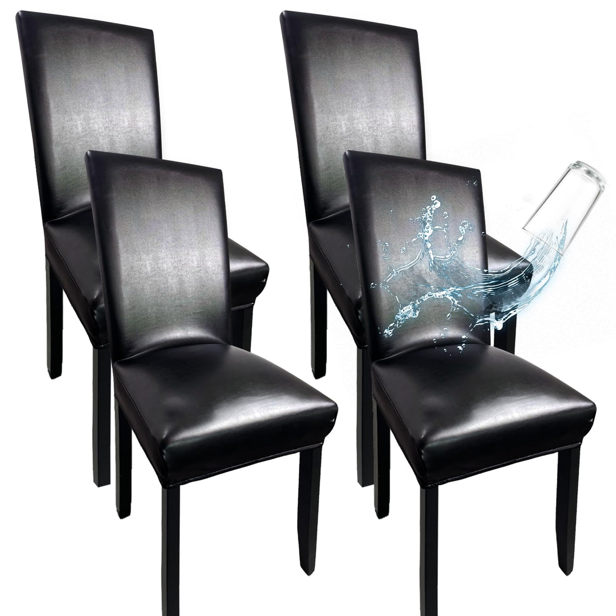 Black Set of 4 Waterproof Stretch Dining Chair Covers H403903