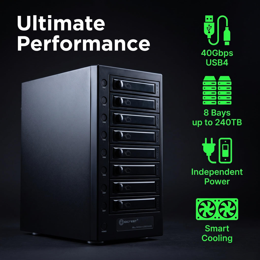 USB 4.0 40Gbps Type-C 8 Bay 2.5 Inch and 3.5 Inch SATA Hard Drive Enclosure D296668