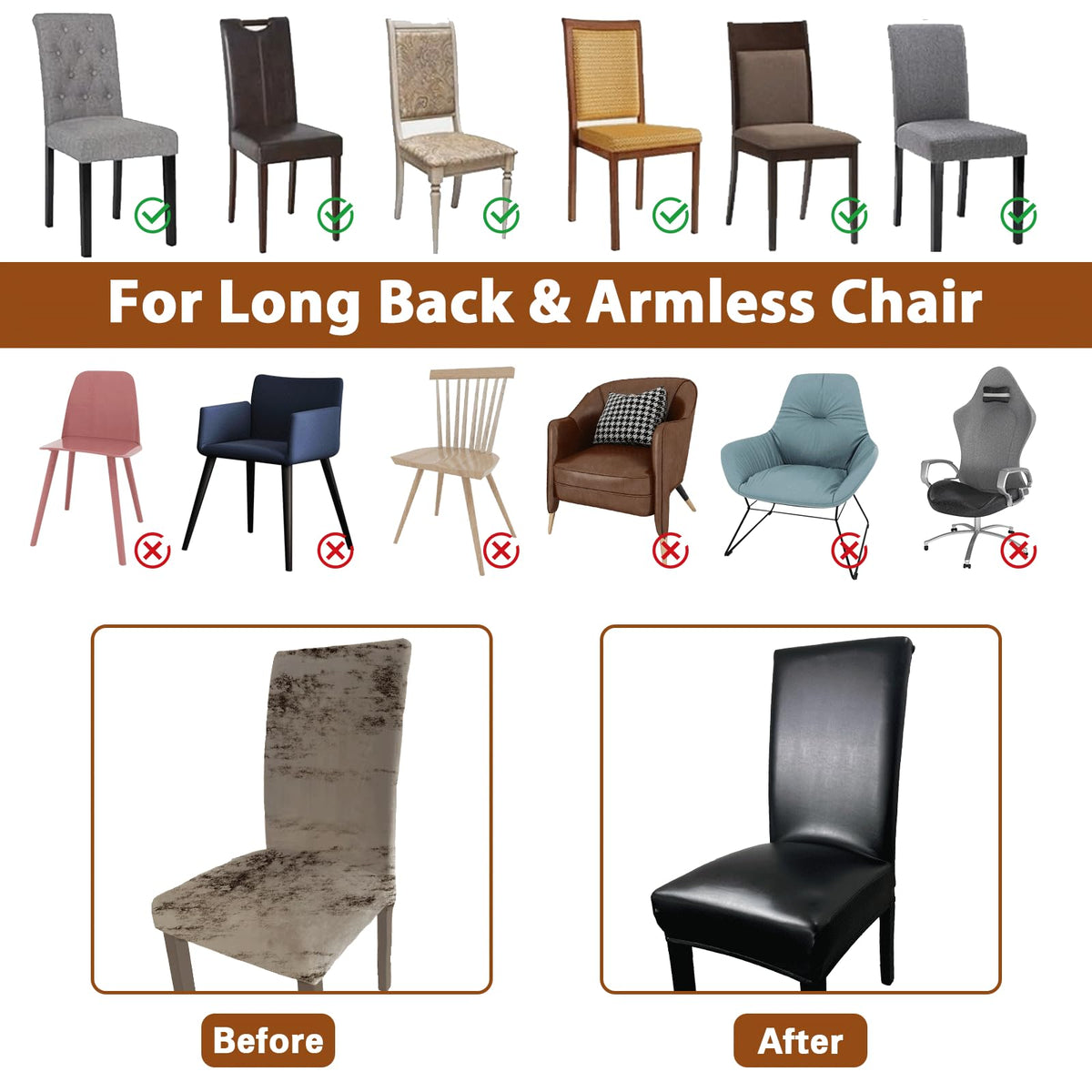 Black Set of 4 Waterproof Stretch Dining Chair Covers H403903