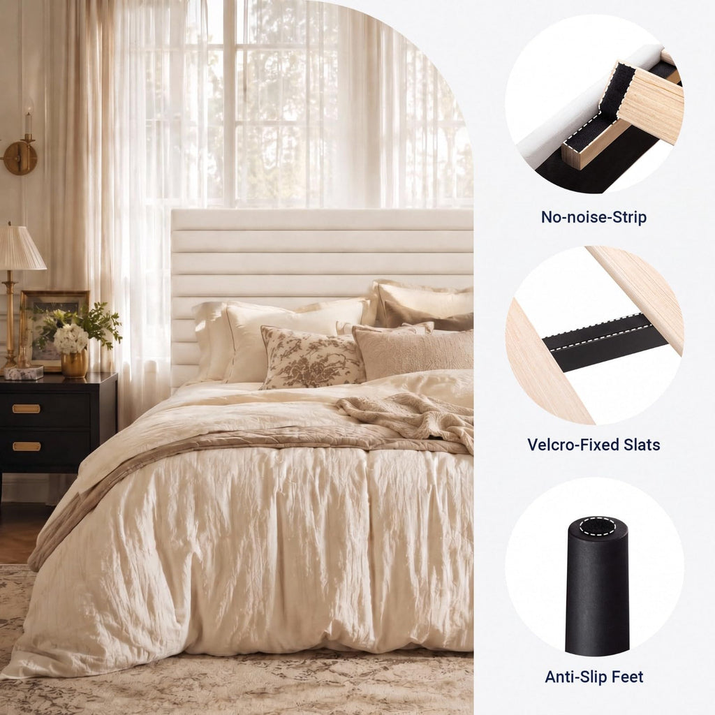 Queen Velvet Upholstered Bed Frame with Adjustable Headboard R946