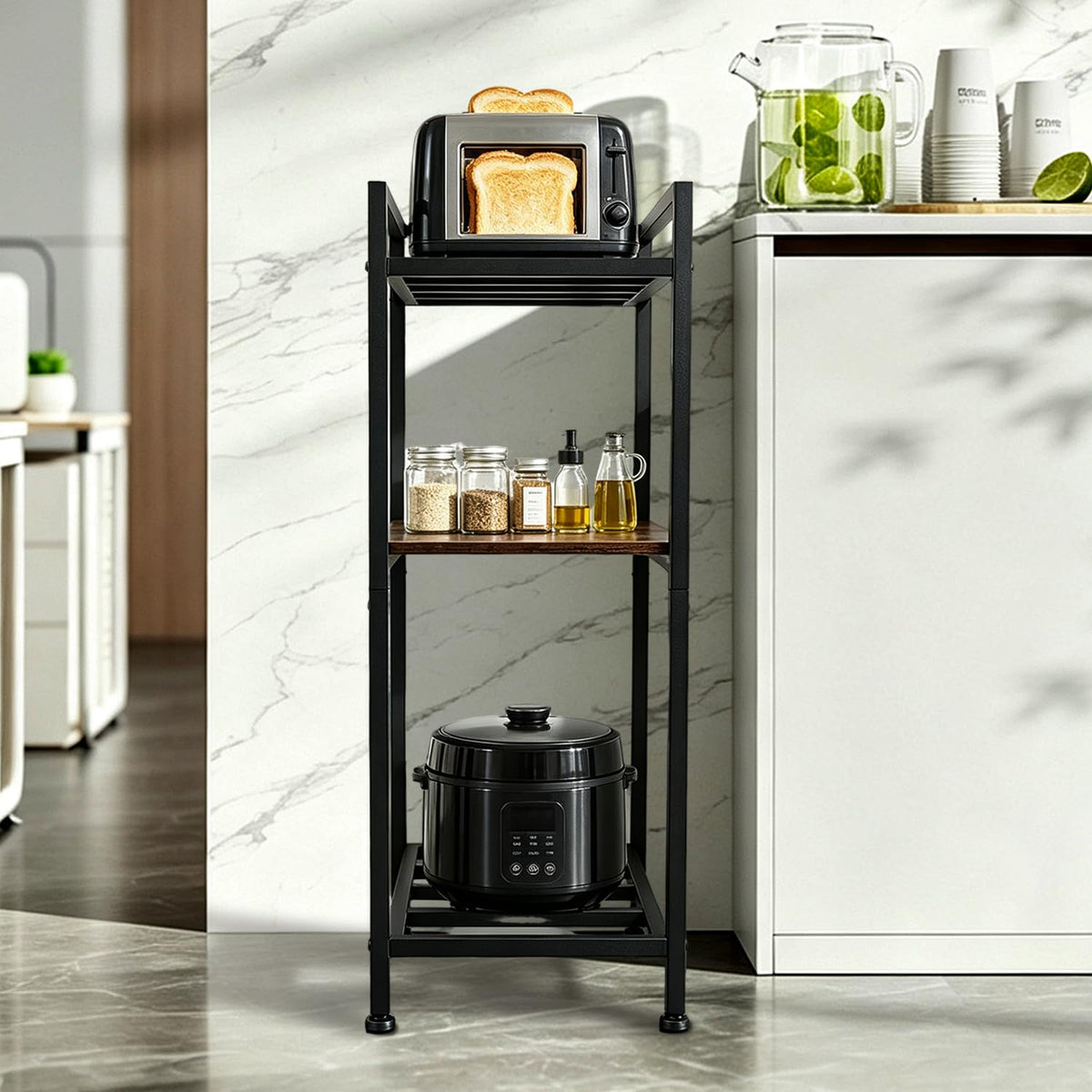 Black Metal Wood 3 Tier Water Dispenser Stand Z3926