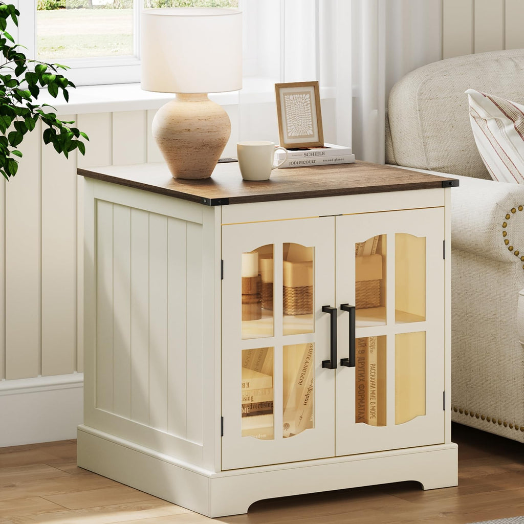 24" Farmhouse End Tables Set of 2 with LED U92797