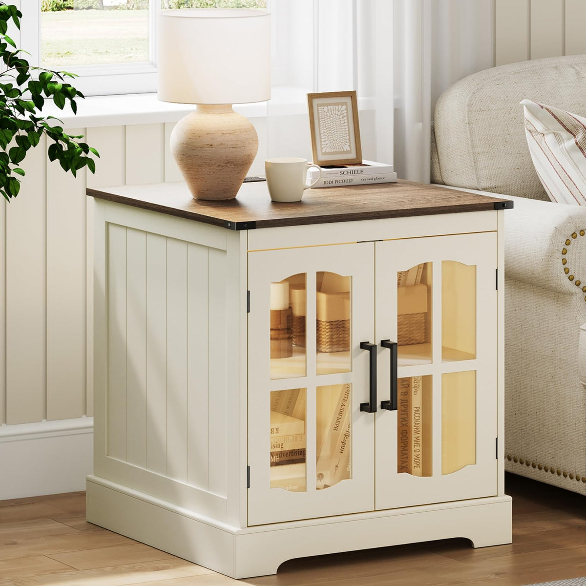 24" Farmhouse End Tables Set of 2 with LED U92797