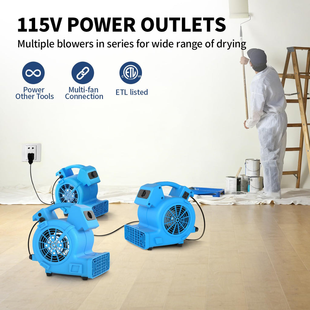 600 CFM Portable Air Mover Blower Fan with 3 Speeds V1387