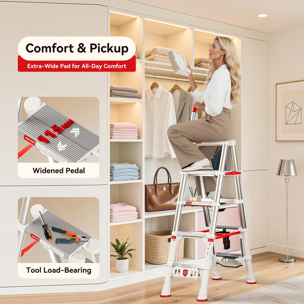 Telescoping Extension Ladder, 4.4FT Folding Step Stool, Aluminum 5 Step Ladder 600lbs Capacity Z51046