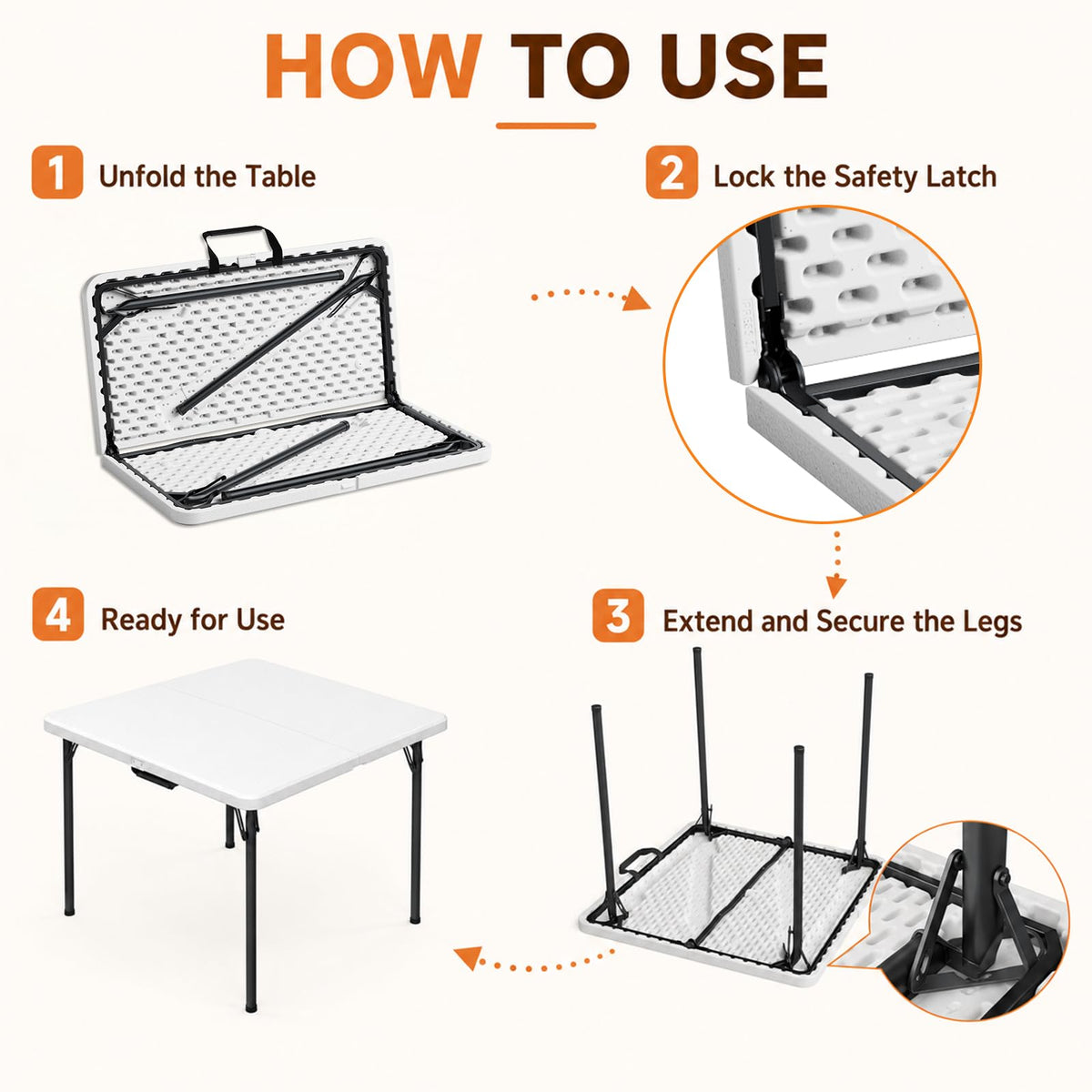 36" Square White Plastic Folding Card Table with Carrying Handle I45807