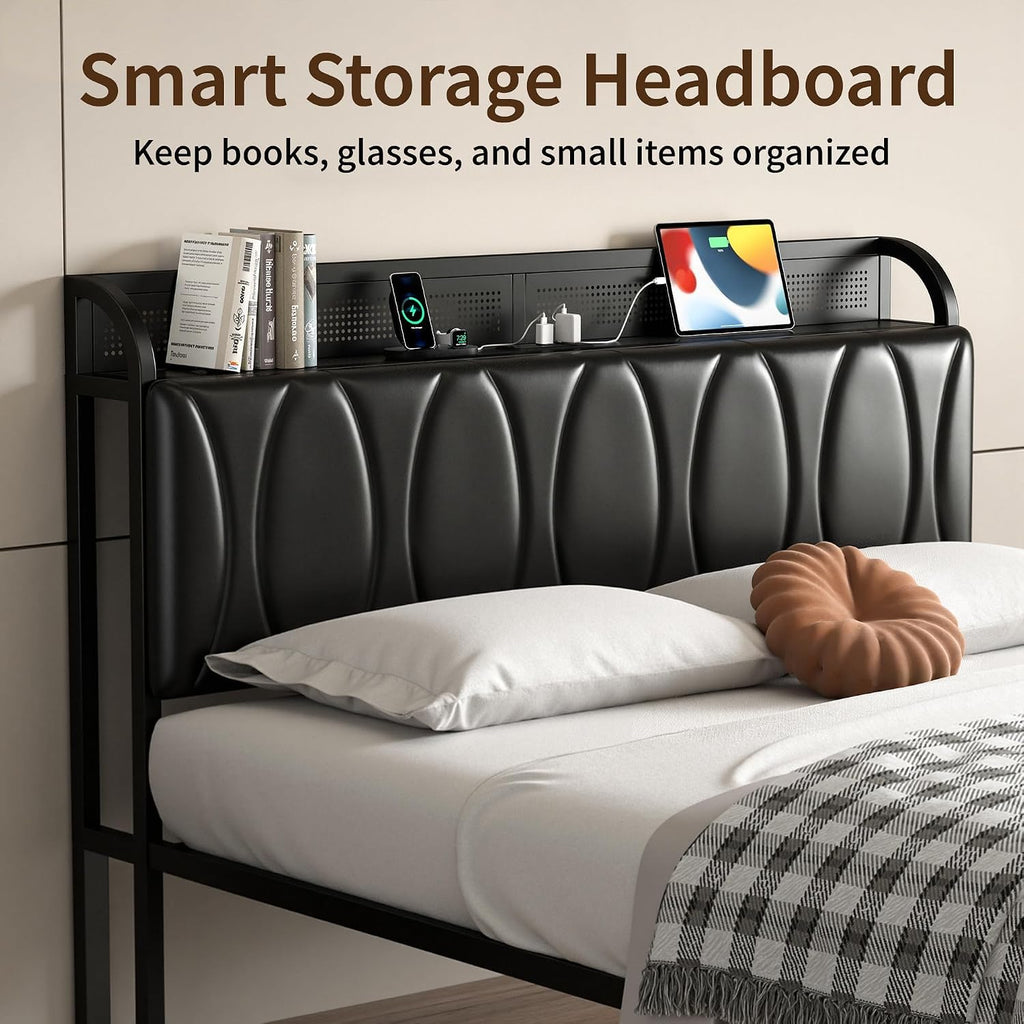 Black Full Size Upholstered Bed Frame with Storage N8820