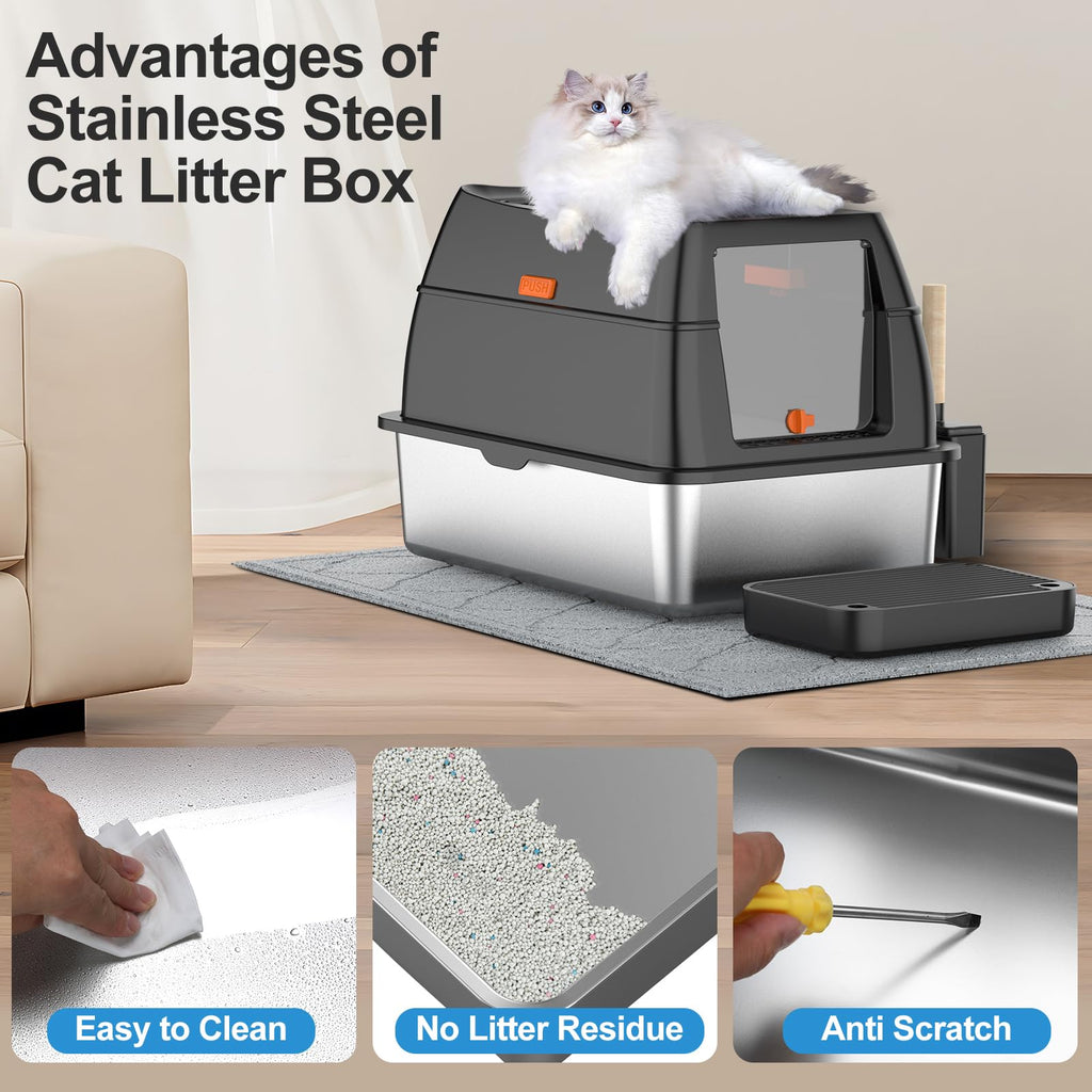 Extra Large Stainless Steel Litter Box with Lid G450