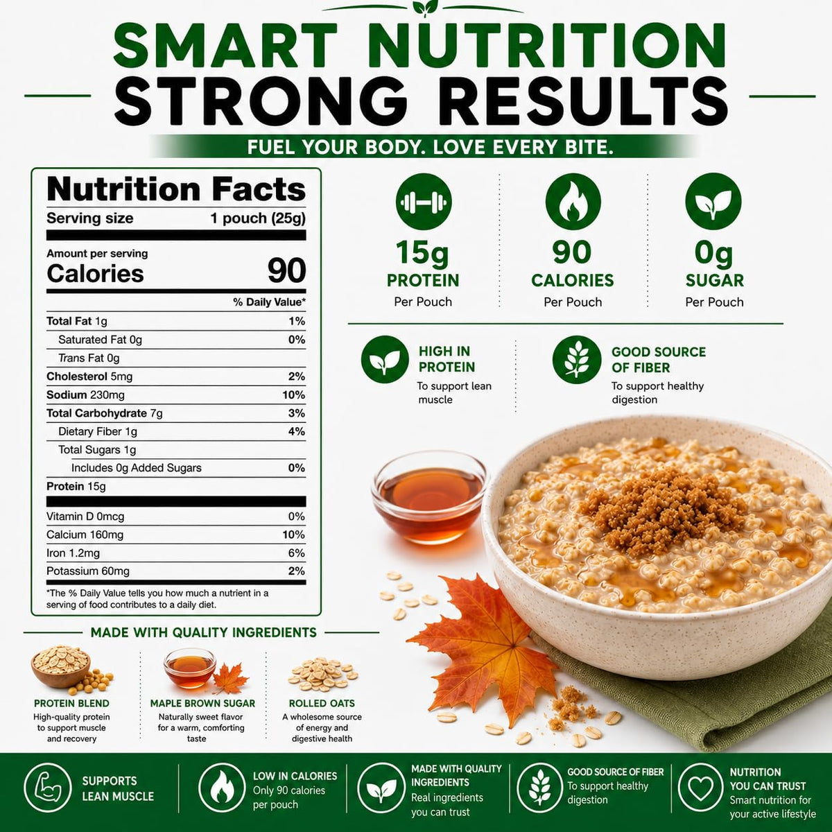 High Protein Instant Oatmeal Mix, 15g Protein, 7 Servings, Maple Brown Sugar D223904