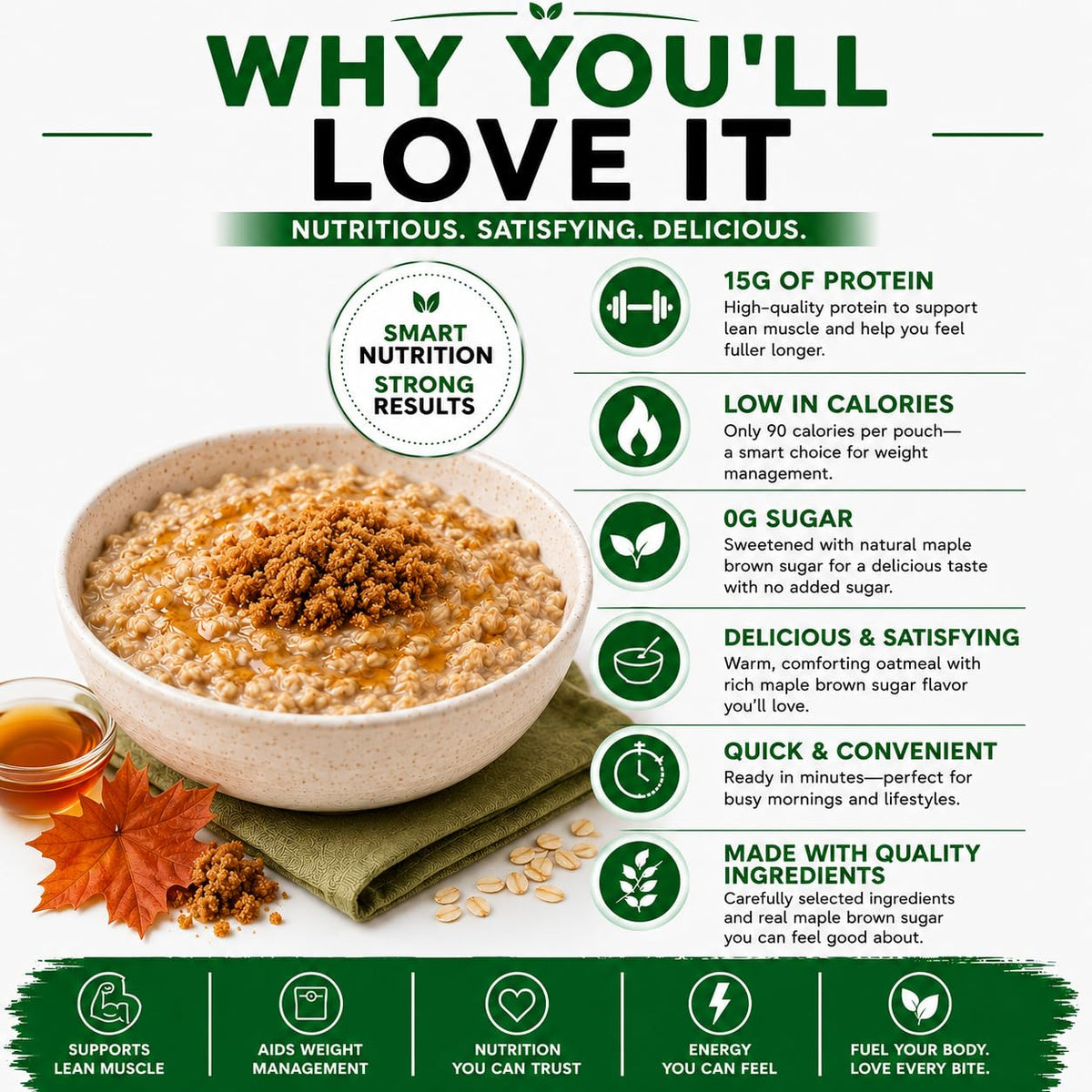 High Protein Instant Oatmeal Mix, 15g Protein, 7 Servings, Maple Brown Sugar D223904