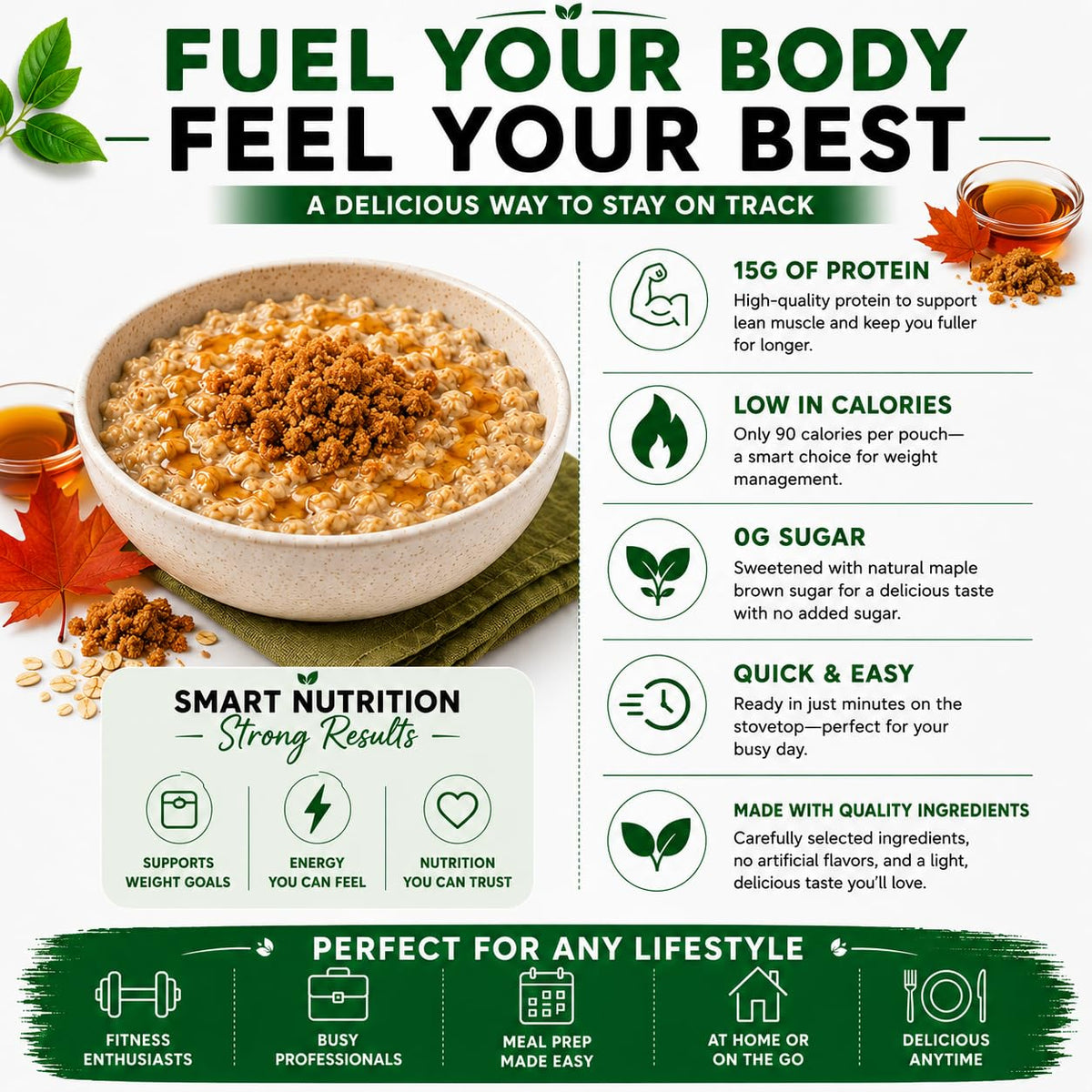 High Protein Instant Oatmeal Mix, 15g Protein, 7 Servings, Maple Brown Sugar D223904