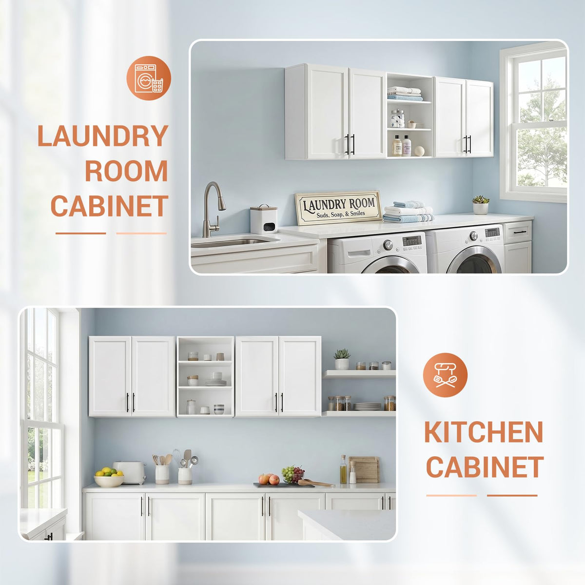 62.8" W Wall Mounted Laundry Cabinets with Adjustable Shelf G972752