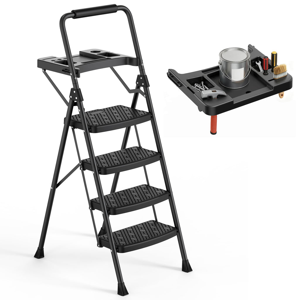 4 Step Steel Ladder with Tool Tray and Handrails B58094