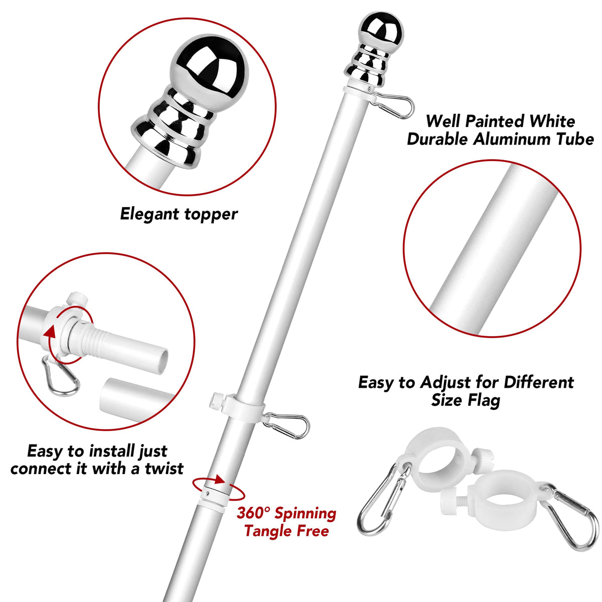 6FT Aluminum Spinning Flag Pole F487