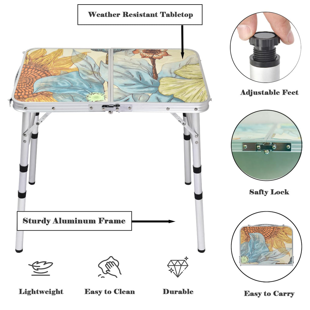 Small Folding Camping Table Aluminum 3 Adjustable Heights T42922