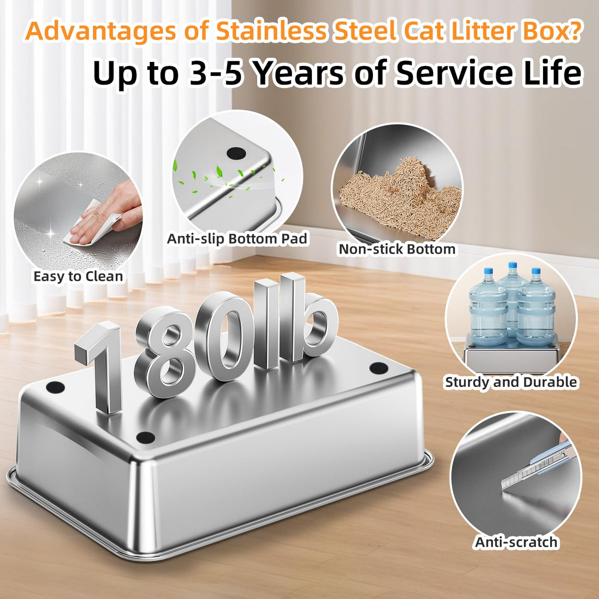 Extra Large Stainless Steel Litter Box with Lid G450