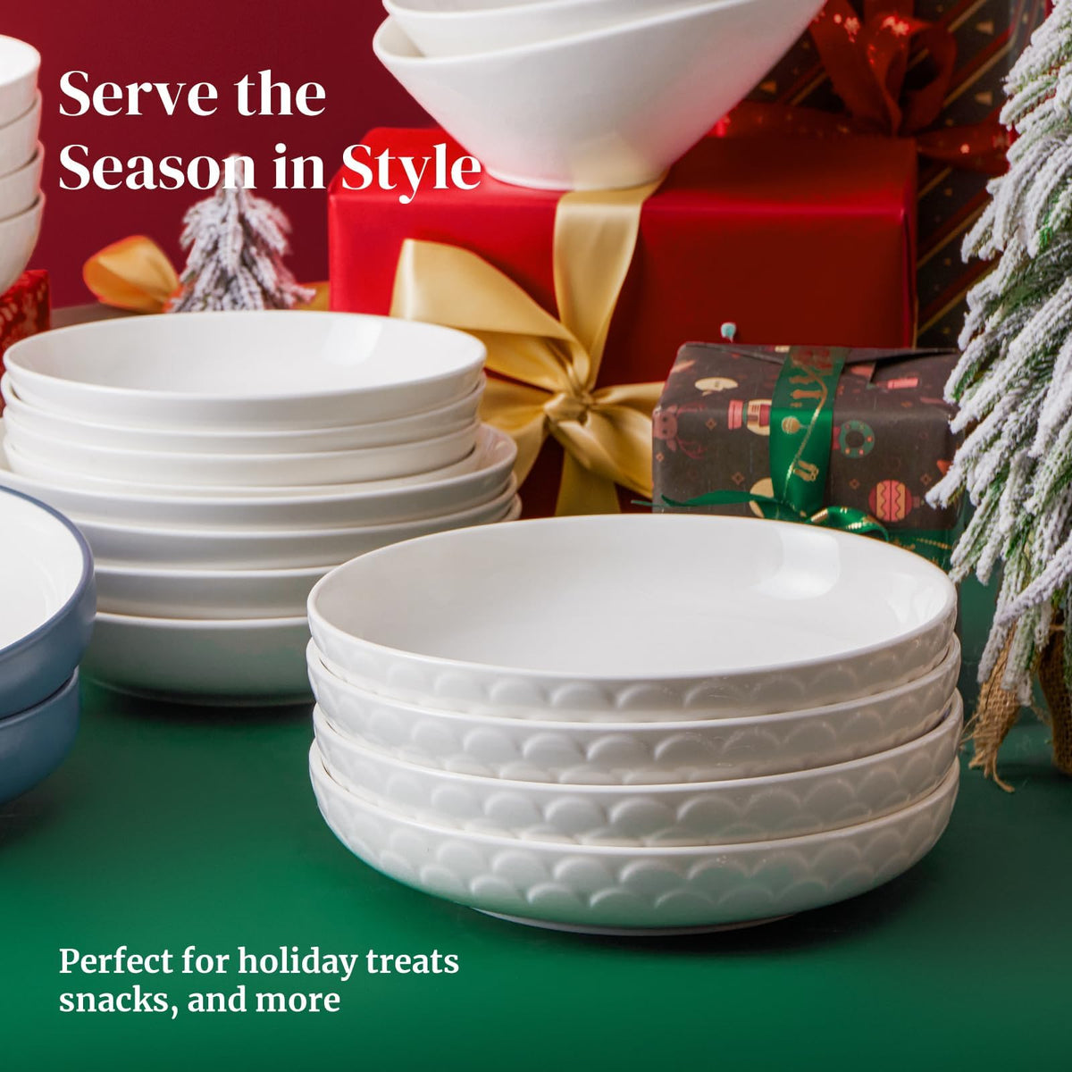 Set of 4 White Ceramic Pasta Bowls F645269