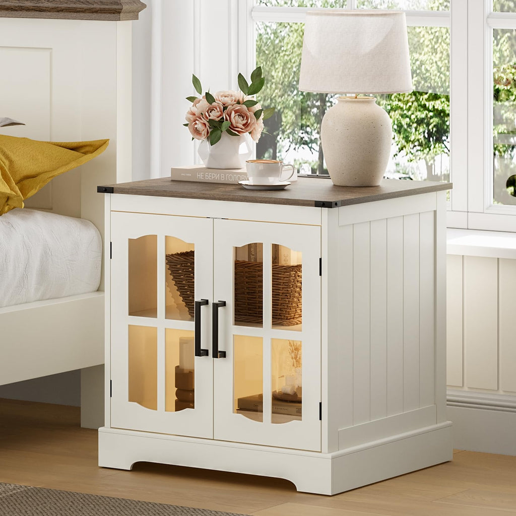 24" Farmhouse End Tables Set of 2 with LED U92797