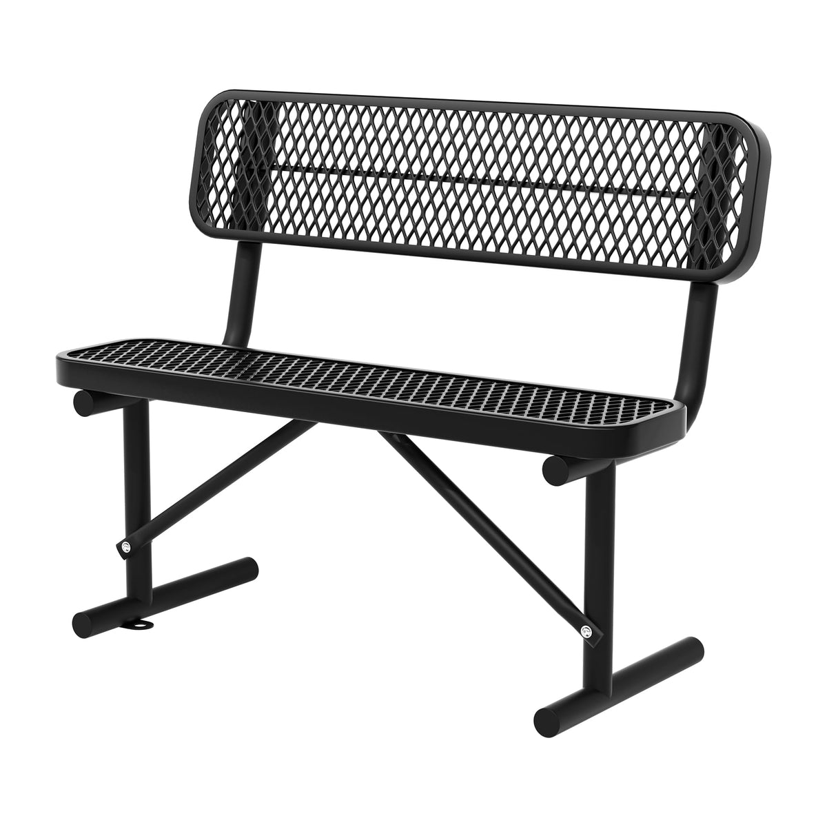 Black Metal Park Bench with Backrest E2553