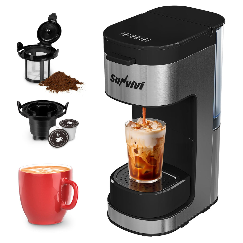 3-in-1 Single Serve Coffee Maker with Removable Water Reservoir, Black H7420