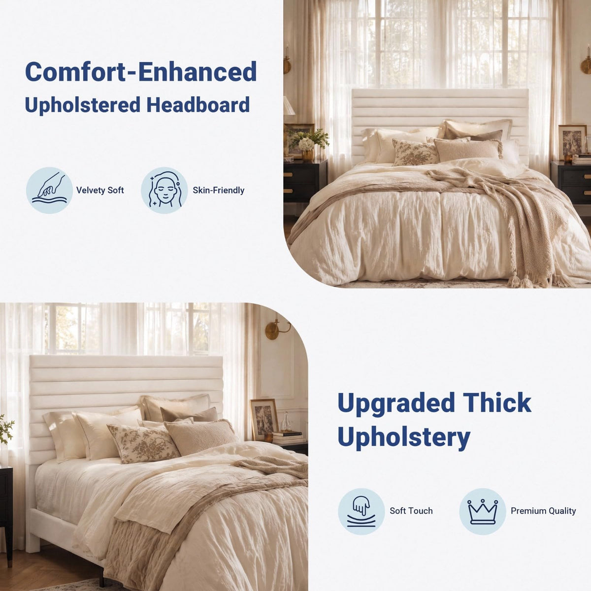Queen Velvet Upholstered Bed Frame with Adjustable Headboard R946