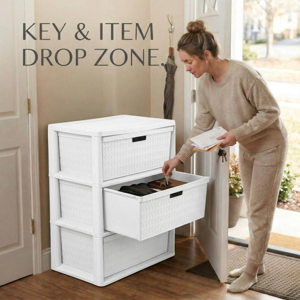 Opaque White 3-Drawer Plastic Storage Tower V2595