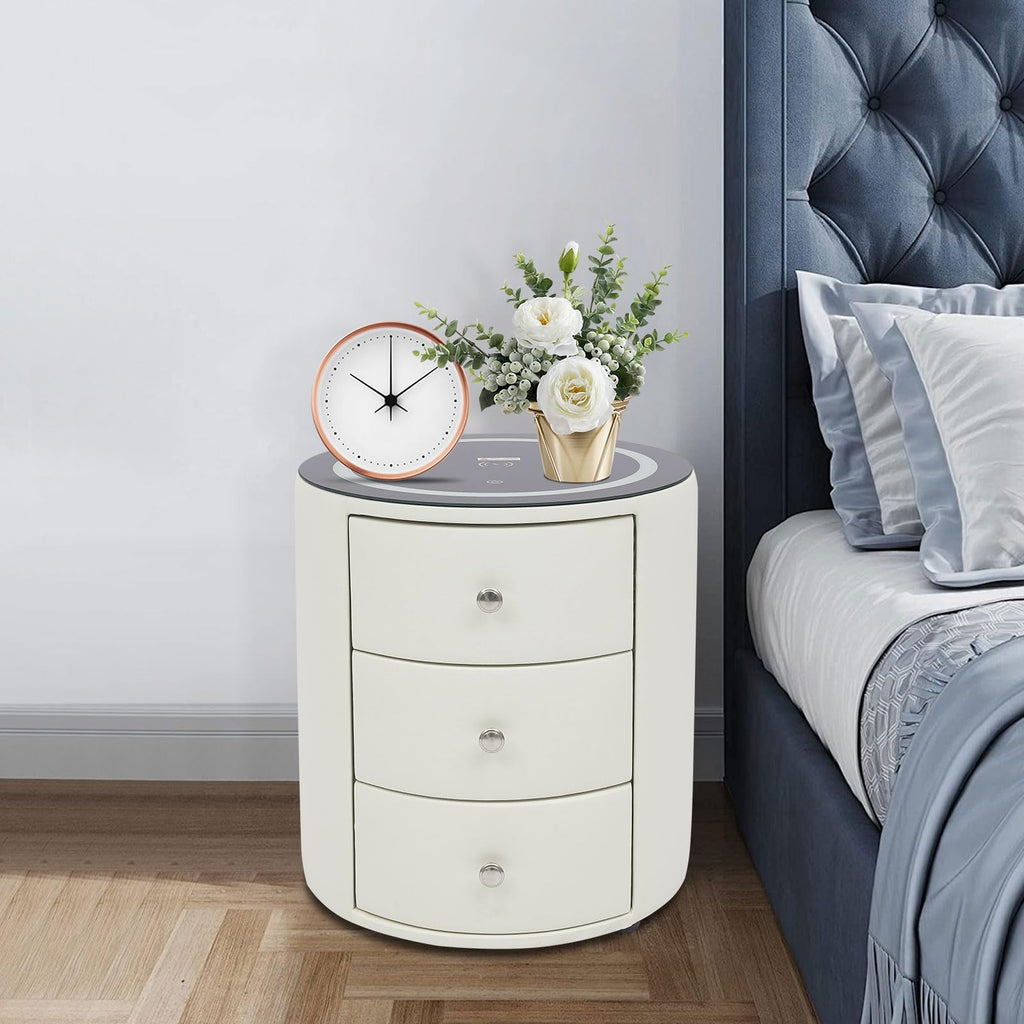 Smart Nightstand with Wireless Charging Station & LED Lights 3 Drawers H794
