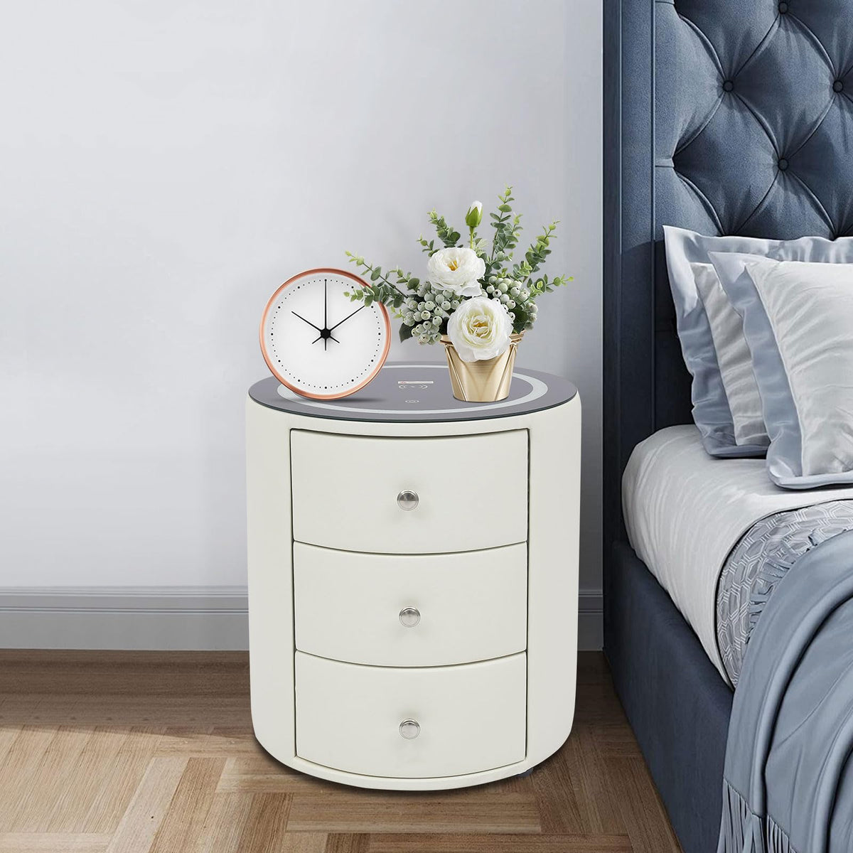 Smart Nightstand with Wireless Charging Station & LED Lights 3 Drawers H794