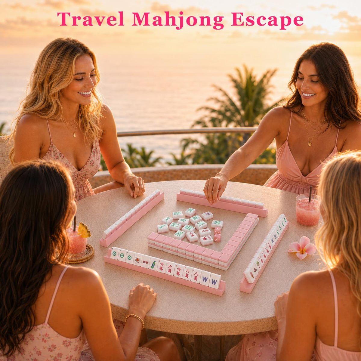 Pink Mini Travel Mahjong Tile Set with Racks and Bag M304