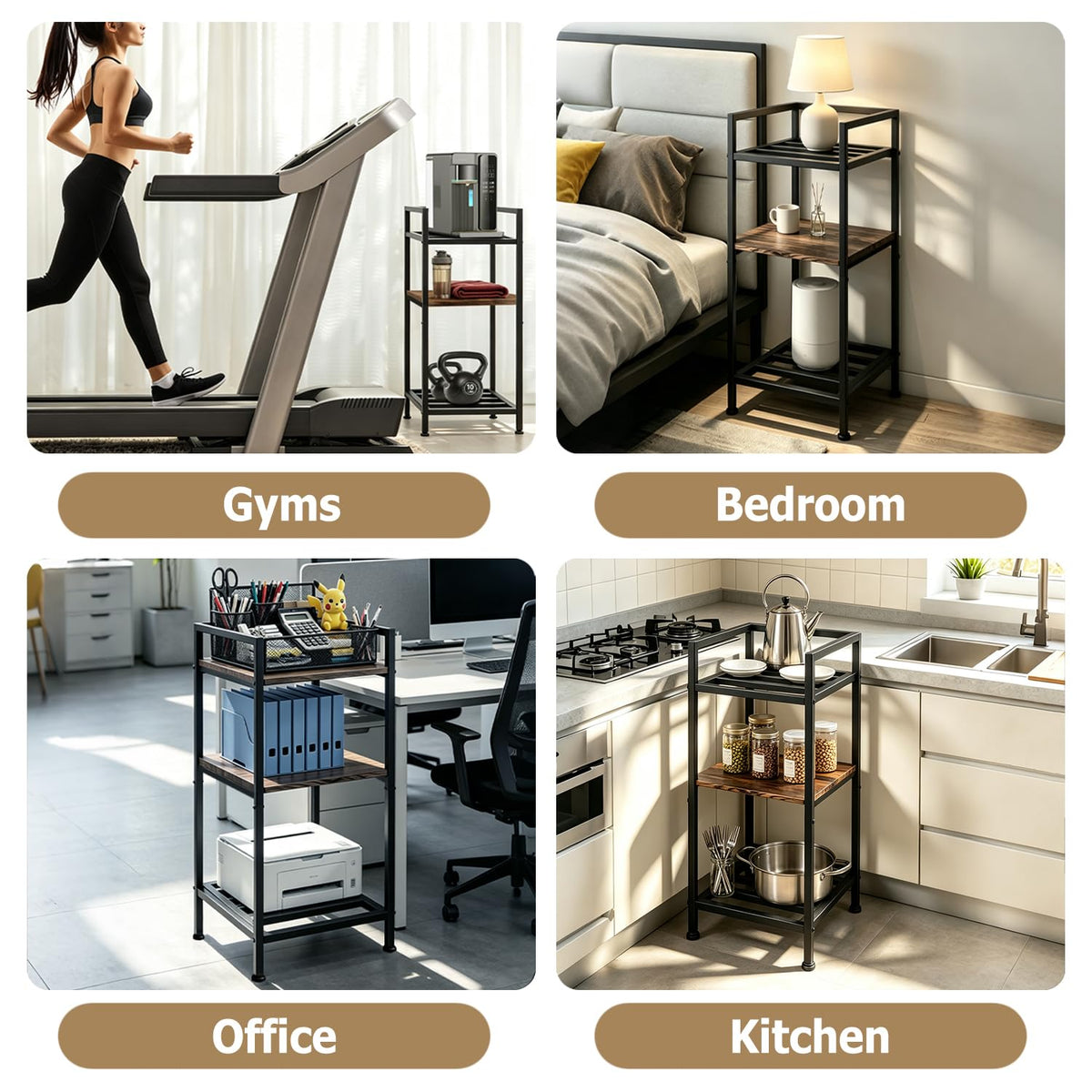 Black Metal Wood 3 Tier Water Dispenser Stand Z3926