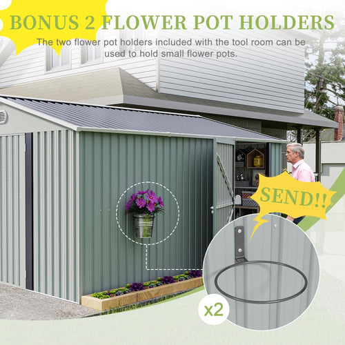 10x12 FT White Metal Storage Shed E590683