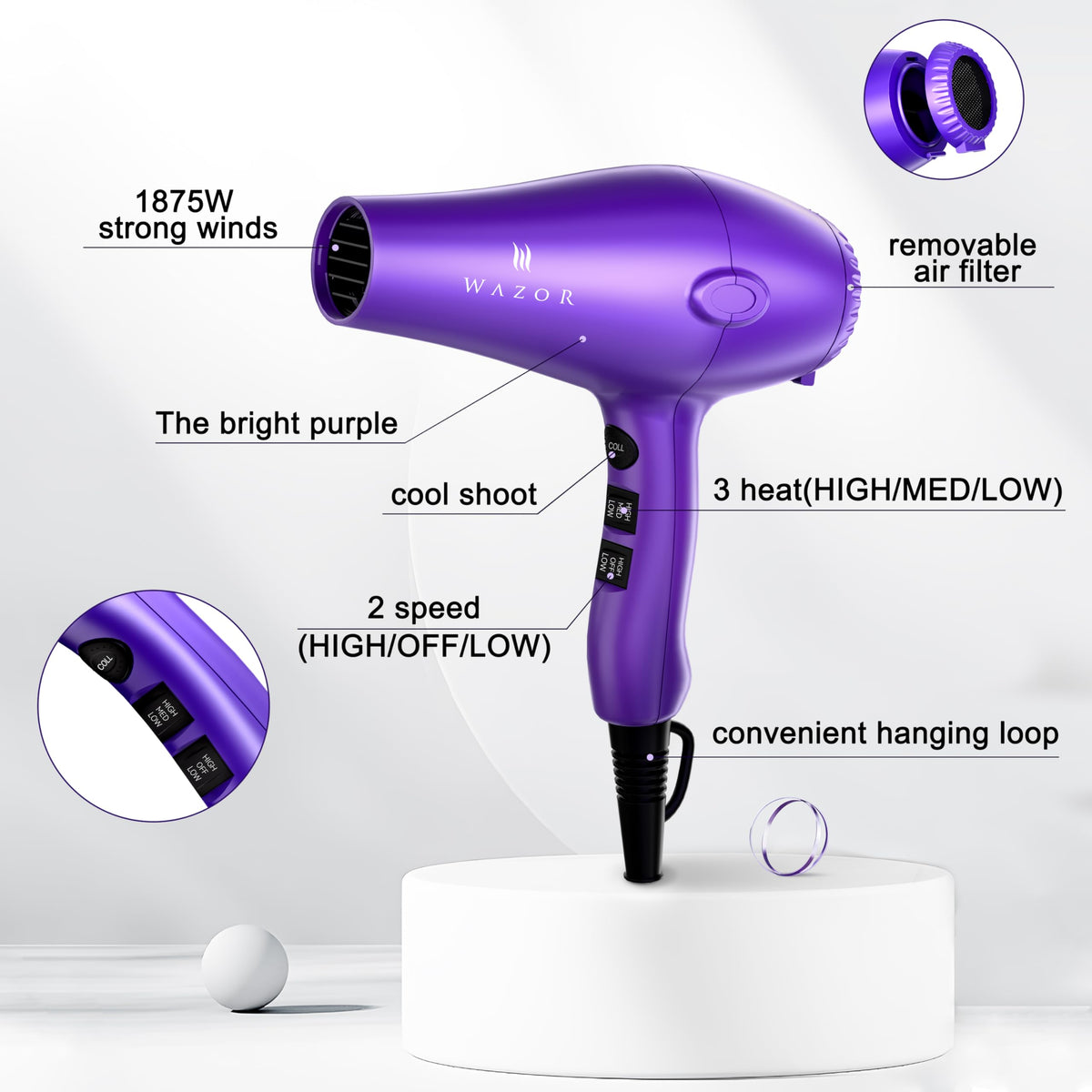 1875W Lightweight Quiet Ionic Hair Dryer N350239