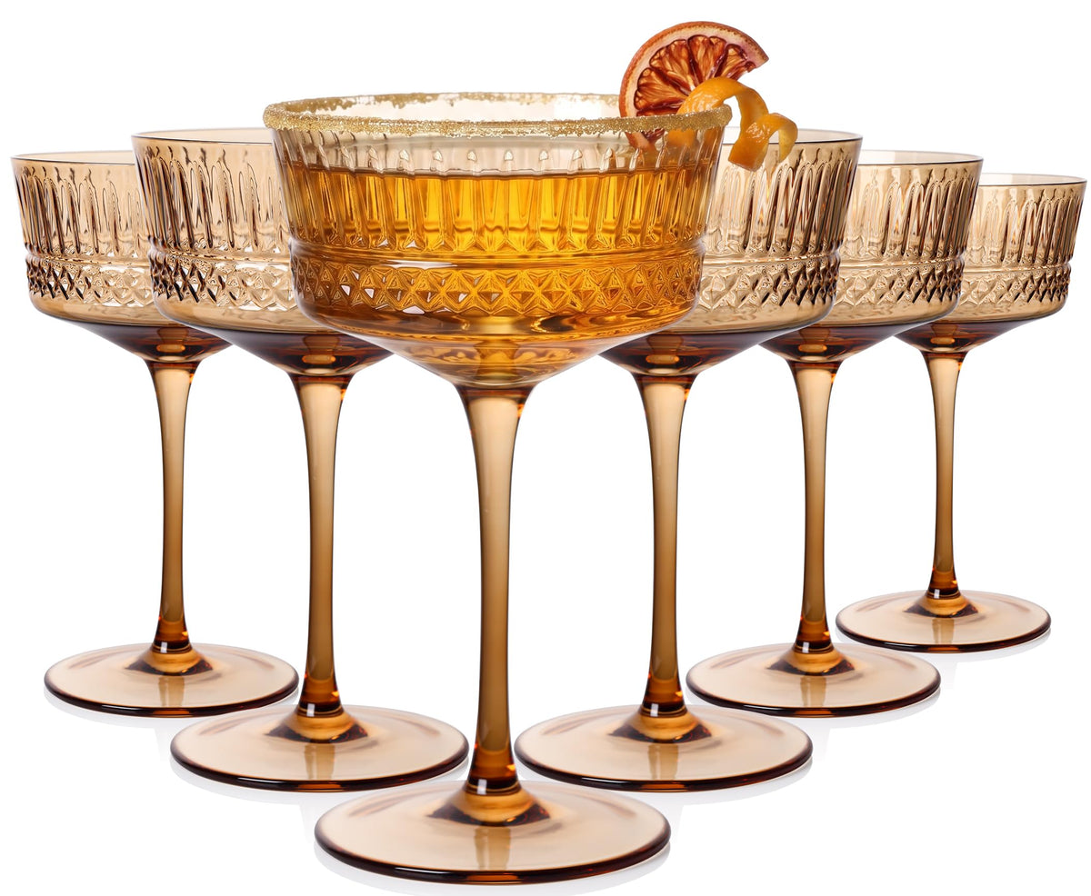 Amber Ribbed Coupe Cocktail Glasses Set of 6 M839