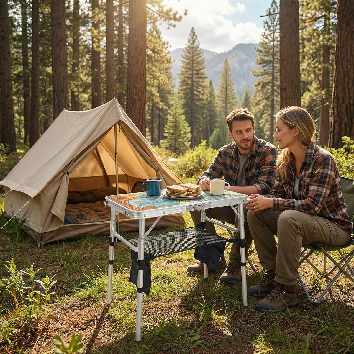 Small Folding Camping Table Aluminum 3 Adjustable Heights T42922