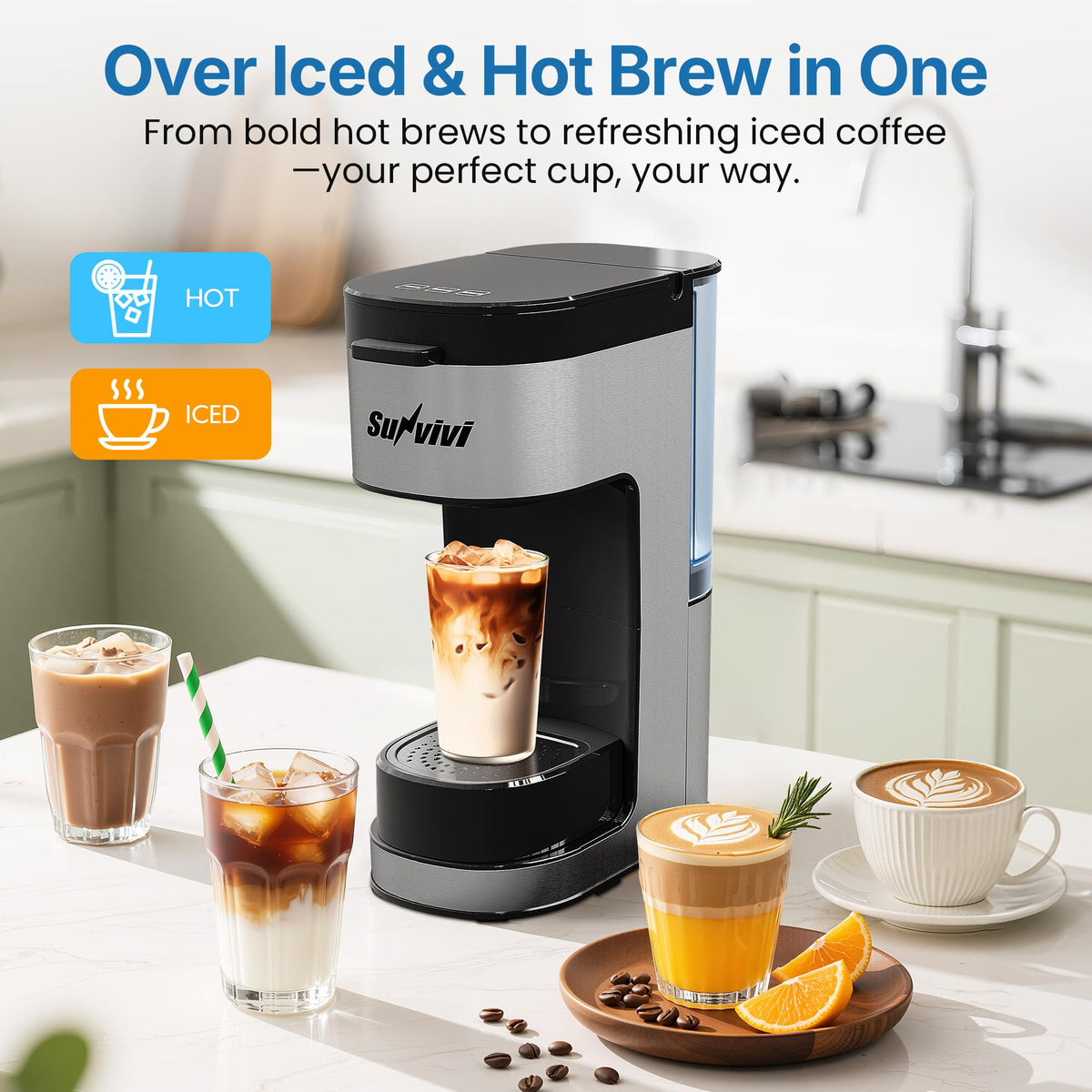 3-in-1 Single Serve Coffee Maker with Removable Water Reservoir, Black H7420