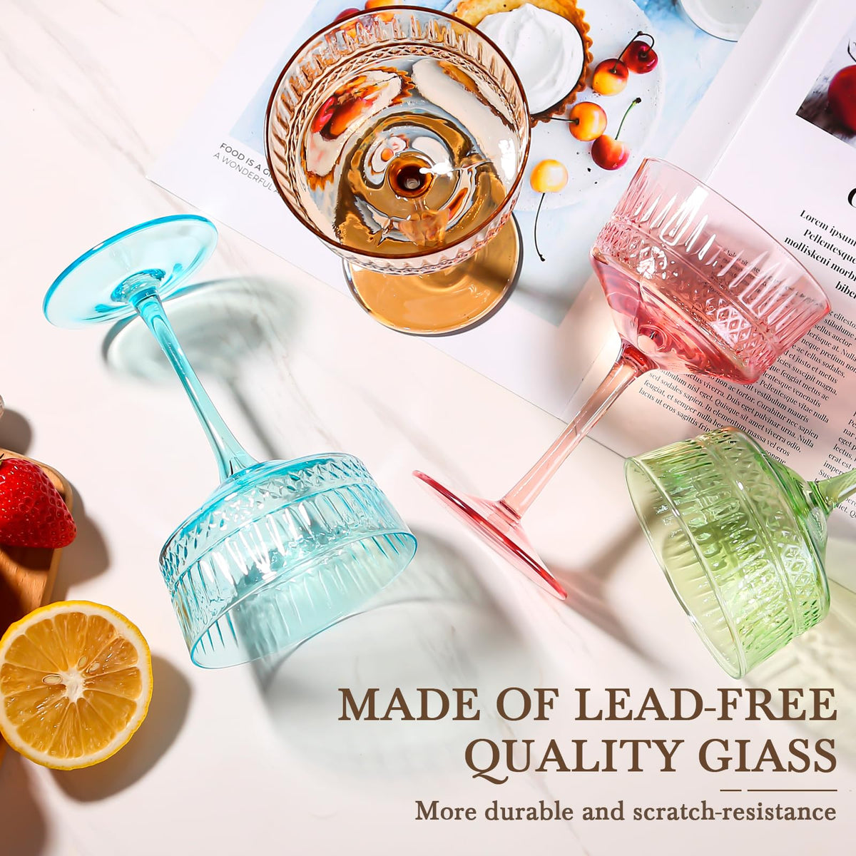 Amber Ribbed Coupe Cocktail Glasses Set of 6 M839